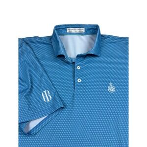 Holderness & Bourne Mens XXL Tailored Fit Performance Golf Polo Blue Geometric